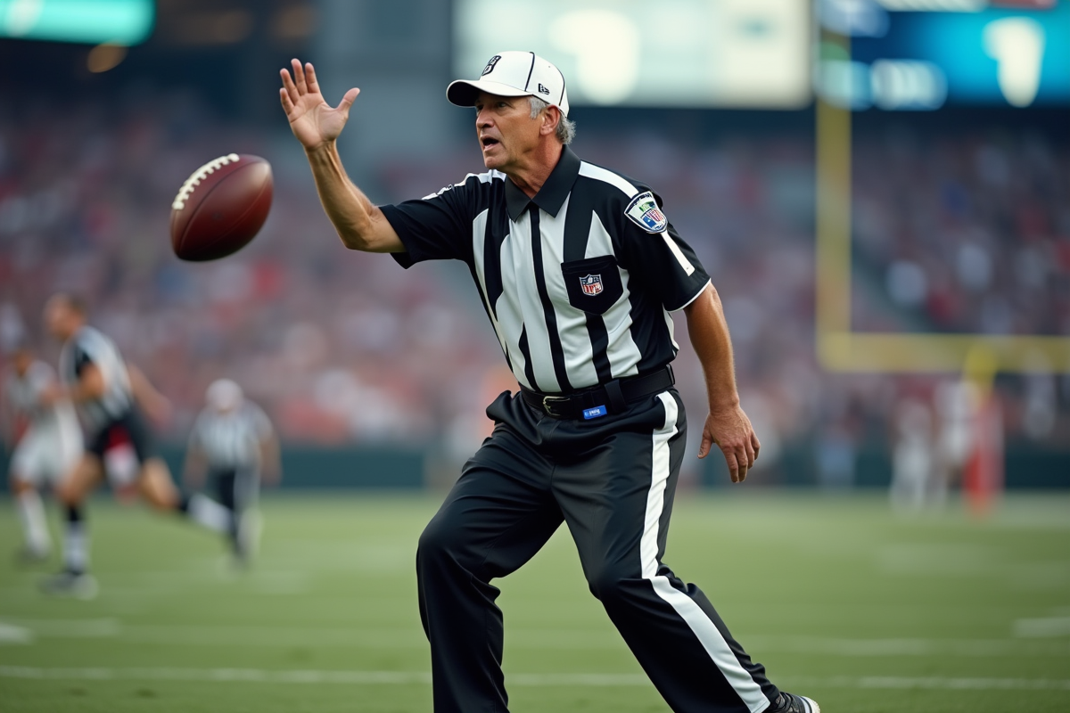 Arbitre NFL lançant le ballon sur la ligne de départ