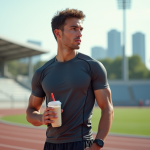 Jeune athlète homme en pause après entraînement course