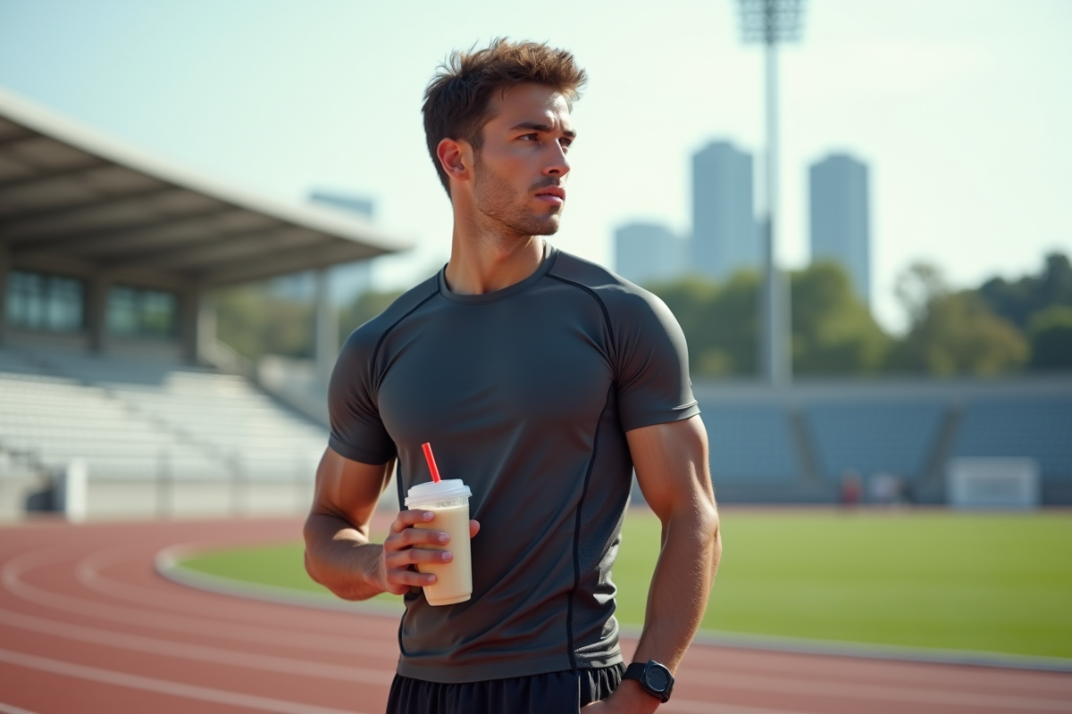 Jeune athlète homme en pause après entraînement course