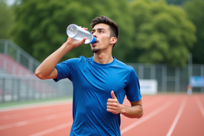 Jeune athlète homme buvant de l'eau en course