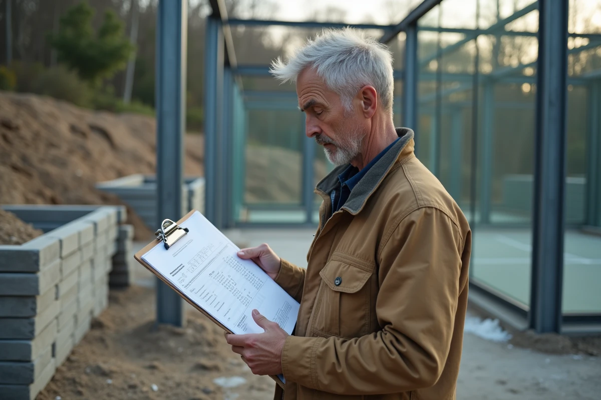 Homme consultant les plans et le budget de construction d'un terrain de padel