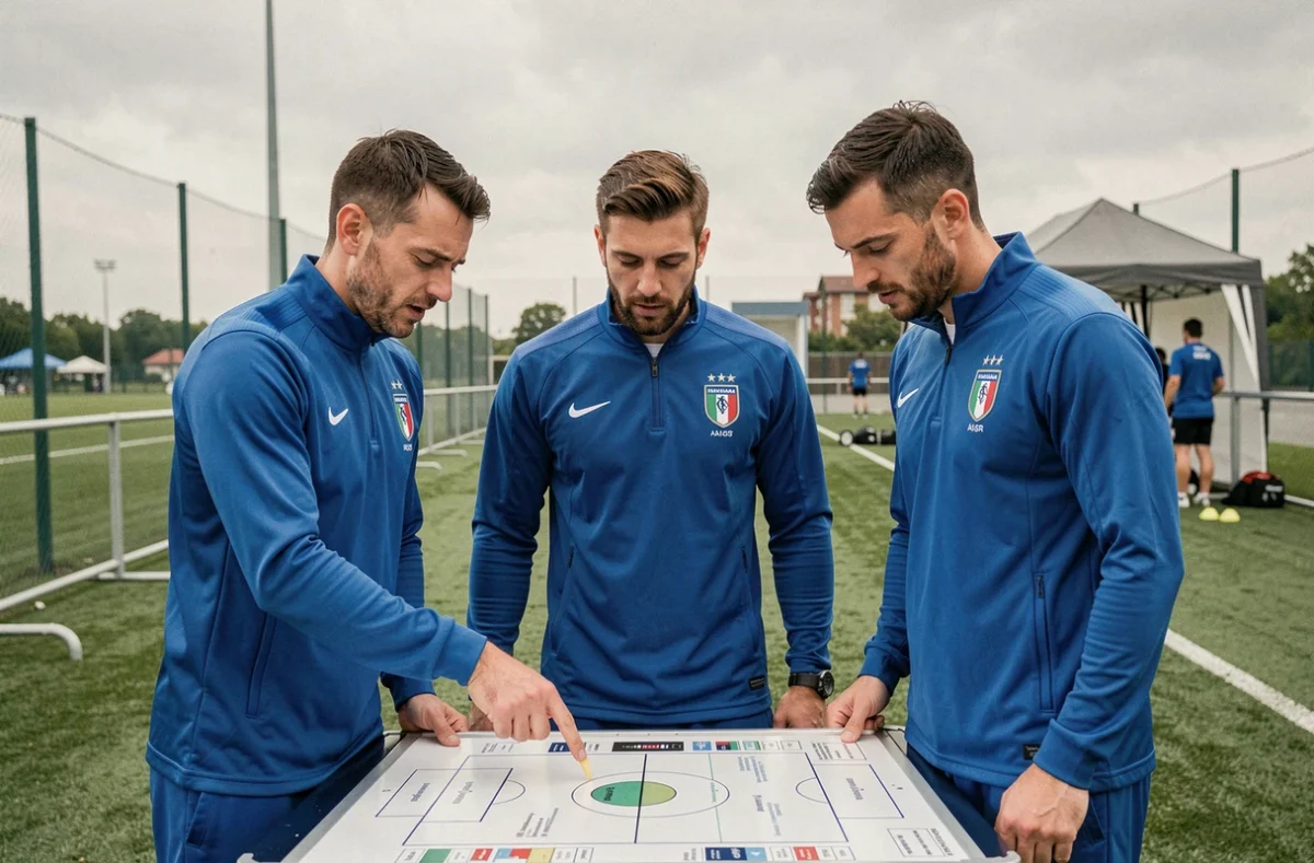 Cadres expérimentés de l'équipe d'Italie de football 2026 étudiant les tactiques à l'entraînement