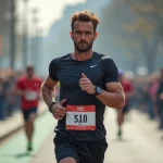 Coureur homme courant en ville lors d'un marathon