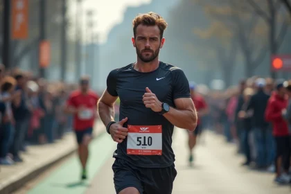 Coureur homme courant en ville lors d'un marathon