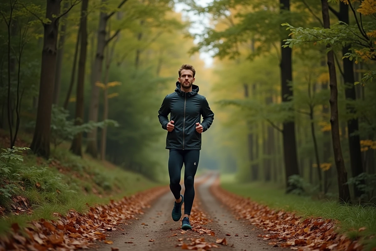 Coureur sur sentier forestier prêt à estimer son temps de course sur kilomètre en trail running