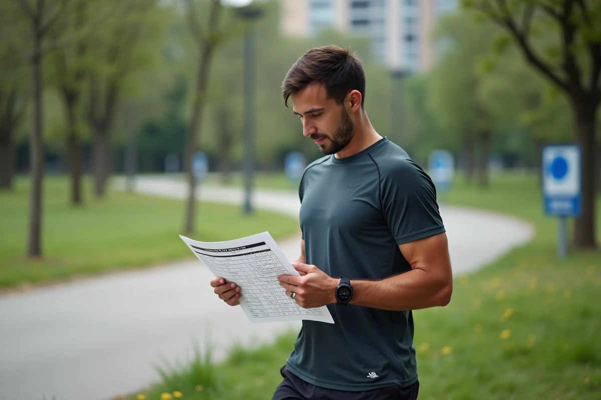 Jeune homme courant dans un parc urbain en pause