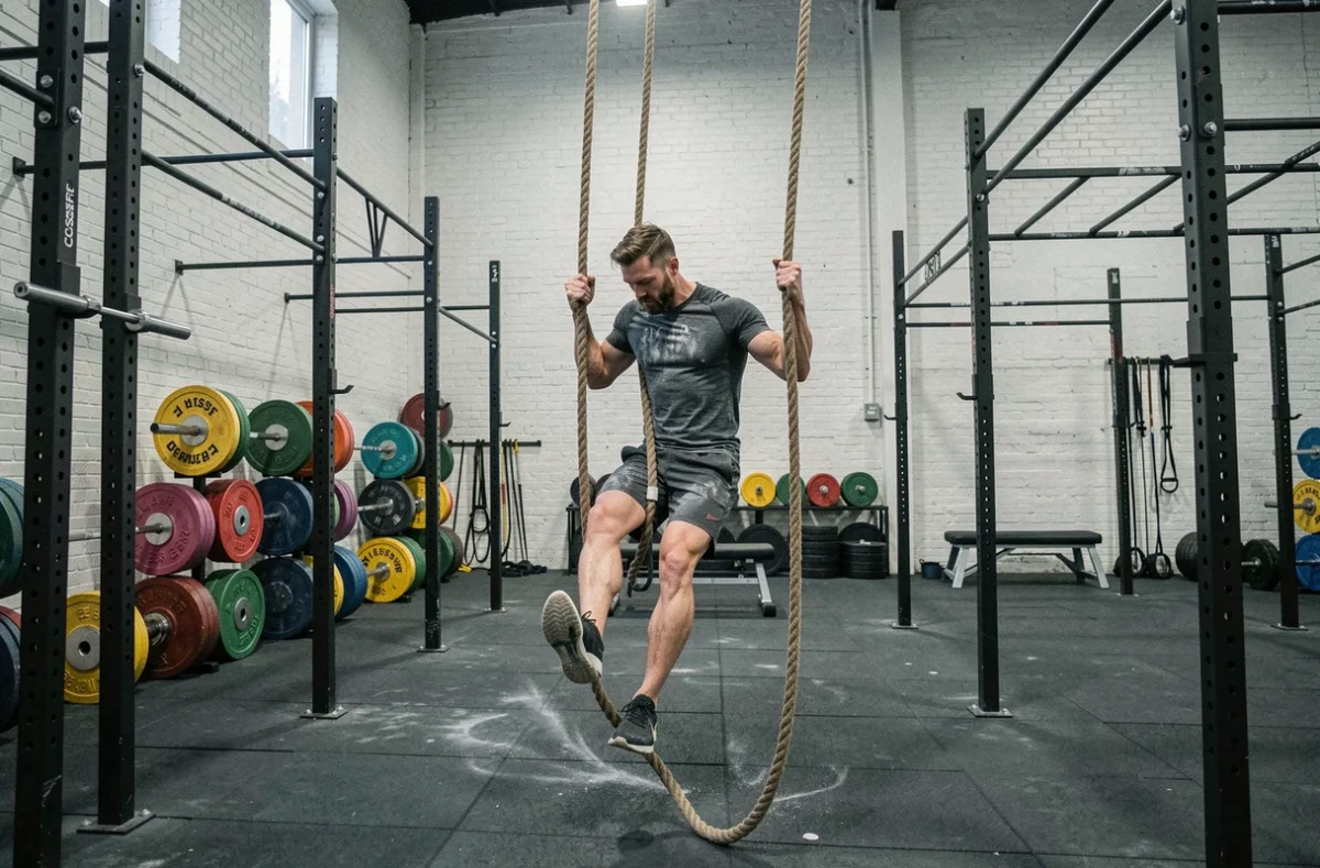 CrossFit Naya Bordeaux avec espace fonctionnel, rigs de traction et athlète à l'entraînement intensif