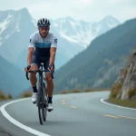 Cycliste professionnel en plein effort sur un col de montagne alpin lors d'un entraînement préparatoire