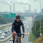 Cycliste professionnel en pause sur la route urbaine
