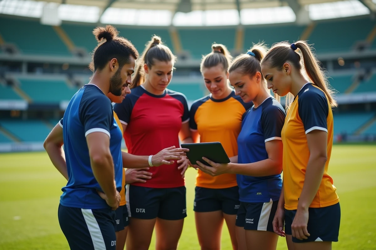 Groupe de joueurs de rugby en équipe lors d'un match