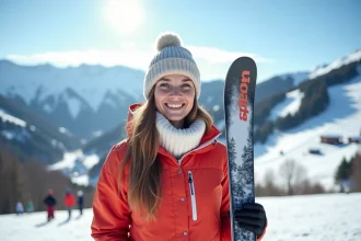 Jeune femme souriante en ski à Tignes avec vue sur pistes enneigées