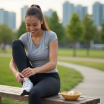 Jeune femme sportive souriante avec petit bol de flocons et banane