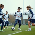 Joueuses de football féminin en Essonne lors d'un entraînement sur terrain municipal en 2026