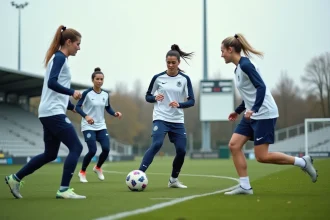 Joueuses de football féminin en Essonne lors d'un entraînement sur terrain municipal en 2026