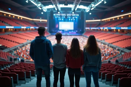 Groupe d'amis devant Bercy Arena en attente du concert