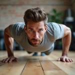 Homme faisant un push-up dans un gym moderne