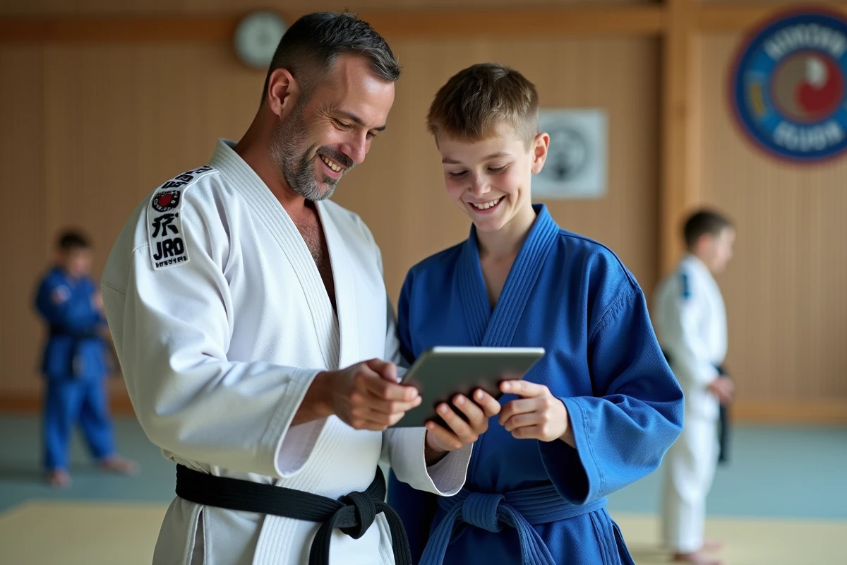 Instructeur de judo aidant un adolescent à s