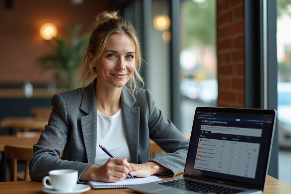 Journaliste sportive analysant le classement A-League 2026 avec statistiques domicile extérieur sur laptop dans un café