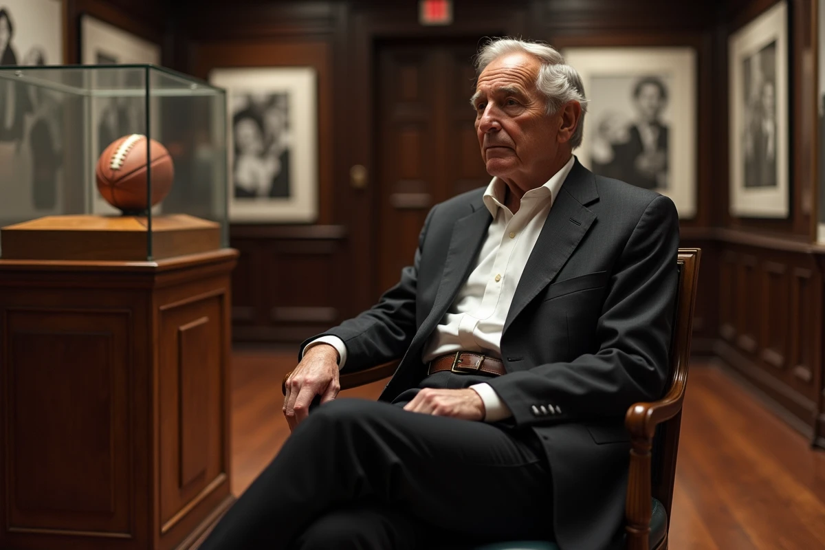 Légende du football en costume dans un musée