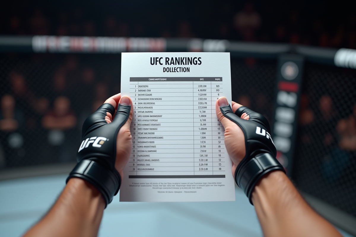 Mains gantées tenant une feuille de classement ufc