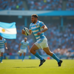 Joueur de rugby argentin en action lors d'un match intense