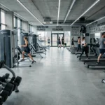 Vue panoramique d'une salle de musculation moderne dans les Hauts-de-France avec équipements complets et plusieurs pratiquants
