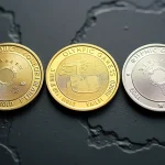 Trois pièces de 2 euros commémoratives JO 2026 en gros plan sur ardoise foncée, comparaison des designs officiels