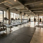 Vue panoramique d'une salle de musculation moderne en Gironde avec équipements complets et ambiance urbaine