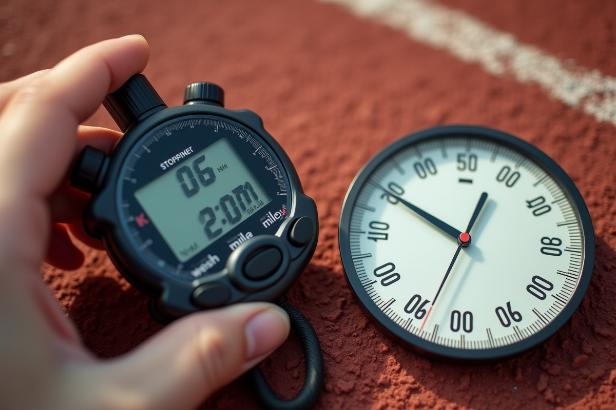 Chronomètre professionnel et roue de mesure sur piste en plein jour