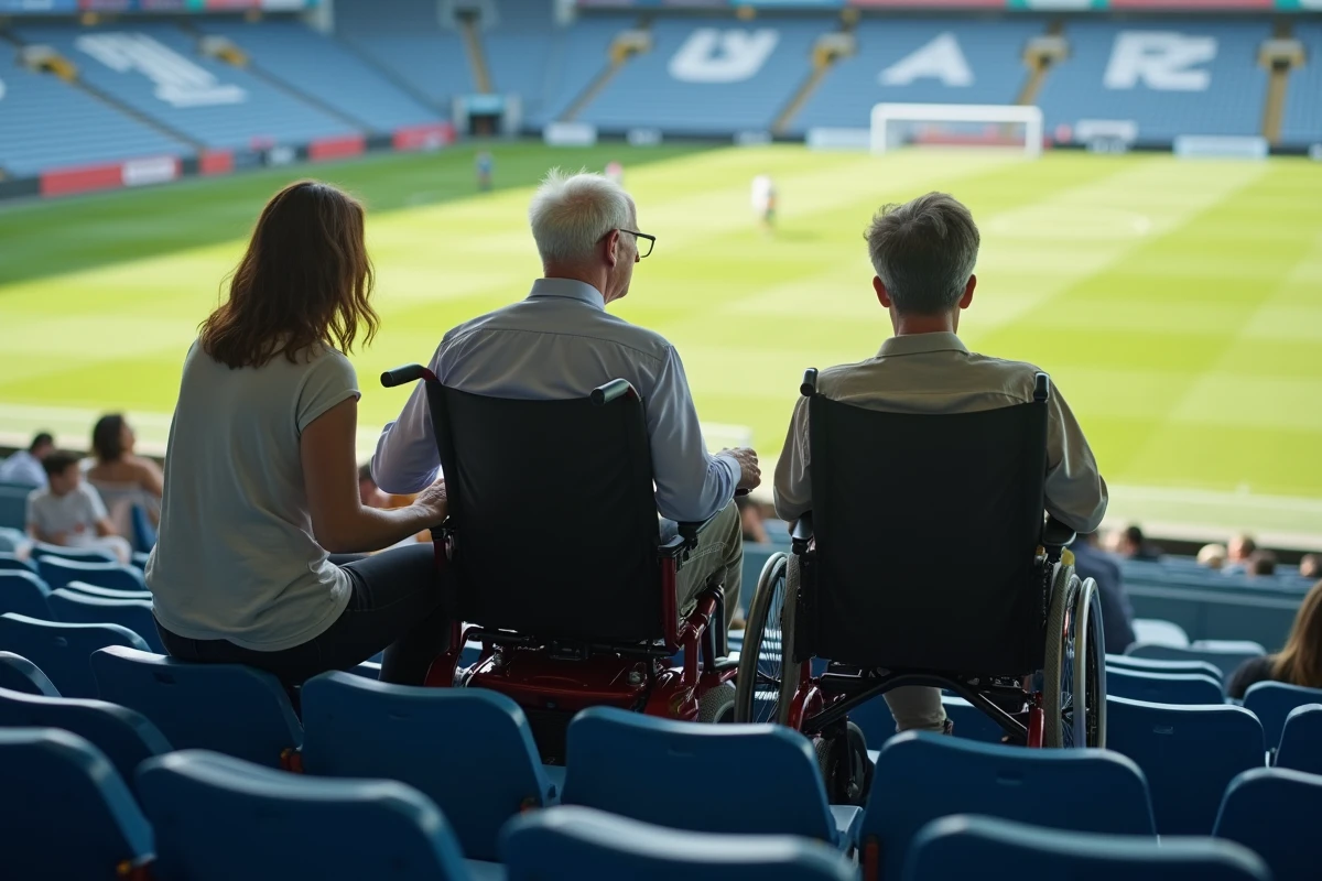 Spectateurs en zone accessible PMR regardant un match de football au Paris FC